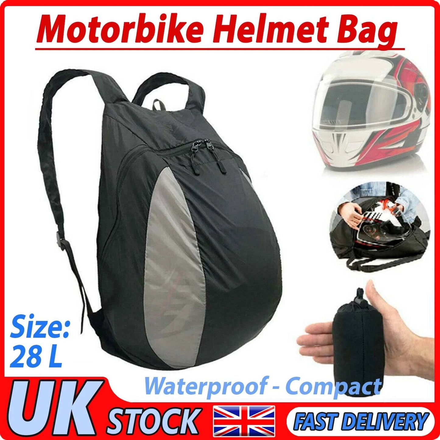 Motorbike Helmet Backpack Waterproof 28L Foldable Storage Bag Fits Full Face